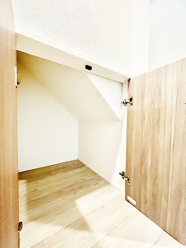 【その他設備(階段下収納)】◆1号棟◆日用品のストックや水などの備蓄に使える階段下収納。