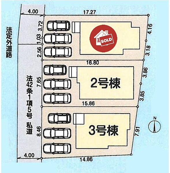 車種により、カースペース3台分ございますので、家族分の自転車を駐輪したり、来客用の駐車スペースとしてもお使いいただけます♪