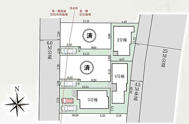 明るい南向きのお住まい◎
全棟駐車スペース完備！
前面道路は広く、駐車もしやすいですね♪♪