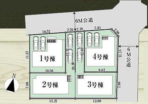開放感ある角地！
全棟2台分の駐車スペース完備☆
前面道路は6ｍあるので、駐車もしやすいですね♪