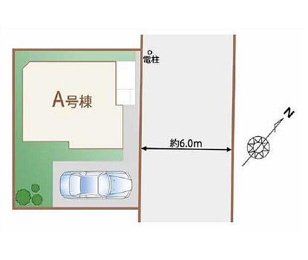 駐車スペース確保♪空いたスペースは、家族の自転車置き場にも◎
前面道路は6mあり、駐車もしやすいですね☆