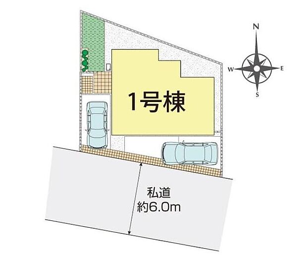 前面道路は6ｍ道路。お車の駐車も楽々です。
駐車スペースは2台分完備！
小学校が近くて安心です☆