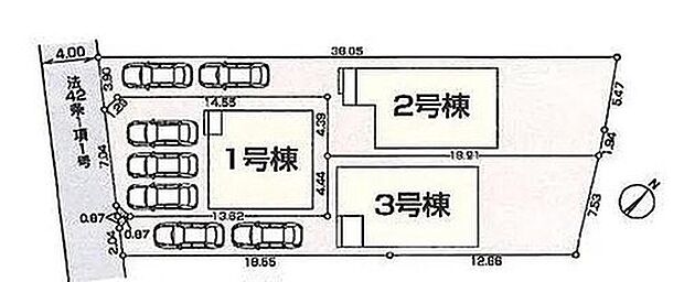 区画図：お住まいにより、２～３台駐車可能です！
近隣は落ち着いた環境の住宅街♪公園も近く、自然を感じられます◎

