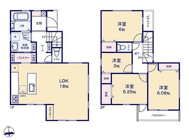 【4LDK】開けた視野が開放的な18帖LDK!可動棚付きのパントリーが便利♪
玄関から近い洗面脱衣所!部活で汚れた日もリビングを汚さずにお風呂へ直行できます♪
書斎や趣味の部屋にもピッタリな使い勝手の良い2階の居室♪