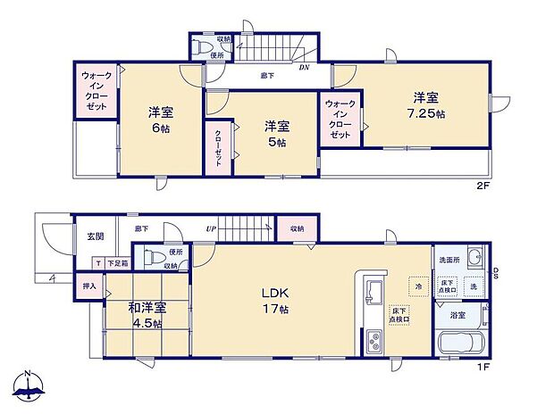 【4LDK】全居室南向きの明るいお住まい☆
リビングの続き間にある和室は、小さなお子様のお世話スペースにもピッタリ♪
2つのWICには、家族のお洋服もスッキリ収納出来ますね◎