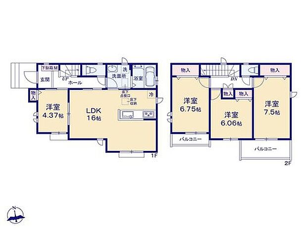 【4LDK】全居室南向きの明るいお住まい♪
洗面室は2WAY仕様で帰宅時の手洗いもスムーズに◎
1階洋室は、テレワークやお子様の遊ぶスぺースとしてもオススメです♪