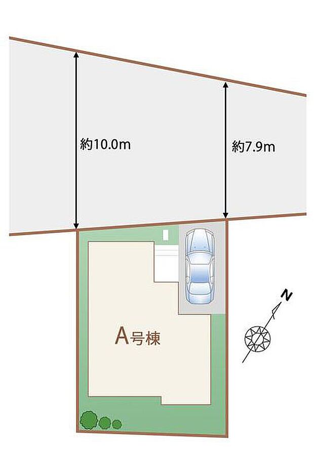 【全体区画図】敷地内に駐車スペースを確保♪前道道路が広いので、車庫入れが苦手な方でも安心して入れられます。