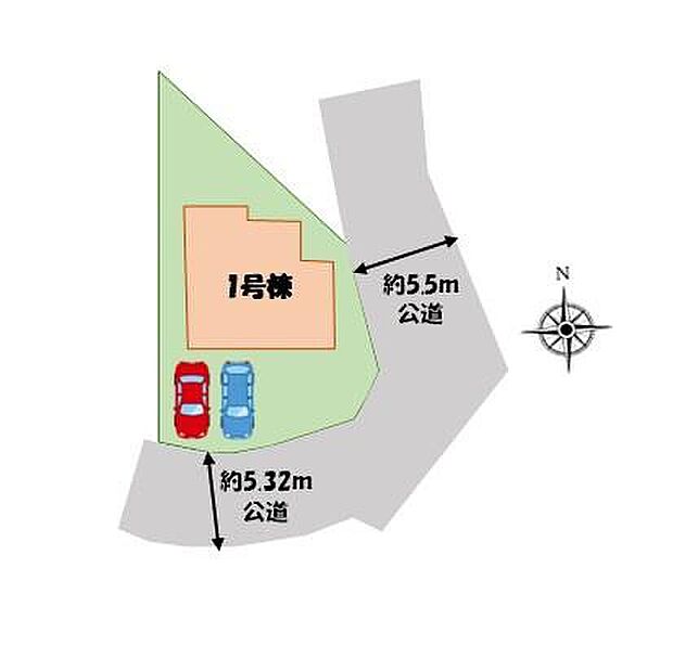 【全体区画図】開放感あふれる南東角地♪緑豊かな立地の一戸建て☆小学校徒歩4分でお子様の通学も安心です◎