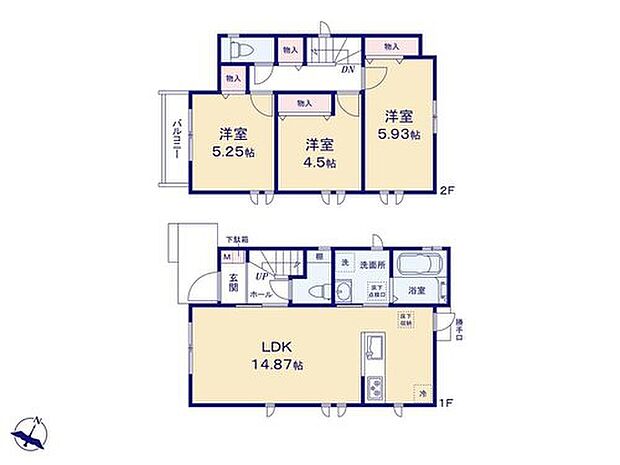 【3LDK】対面式キッチンからはリビング全体を見渡せる間取りです♪小さなお子様の様子を見ながら、家事が出来ますね♪
キッチンには勝手口付き!お庭に出入りする際にも便利です◎