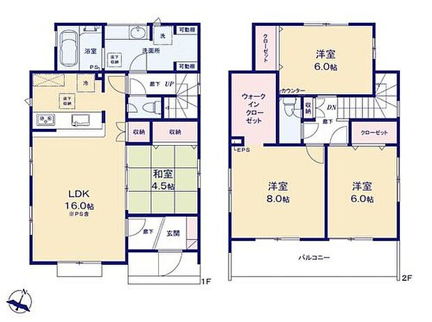 【4LDK】8帖の主寝室には大容量のWIC♪衣替えなど
衣類の管理もラクになります◎
LDKに隣接した和室はお子様の遊び場にも
ぴったり☆対面式キッチンからも見えて
安心です！