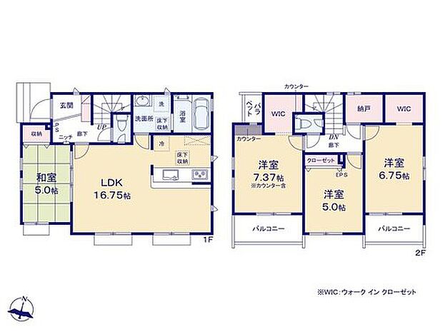 【4LDK+S】2つのWIC・納戸を備えた収納力◎のプラン♪アウトドア用品や思い出の品もスッキリ収納出来ますね♪
憩いの和室や、水回り集中設計も魅力のお住まいです◎