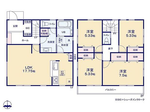 【4LDK】可動棚を備えた「SIC」が玄関をスッキリ快適！に導きます☆
キッチンからリビングを見渡せる「対面式キッチン」でお子様を見守りながら、楽しくお料理出来ますね♪
全居室収納完備なのも◎！
