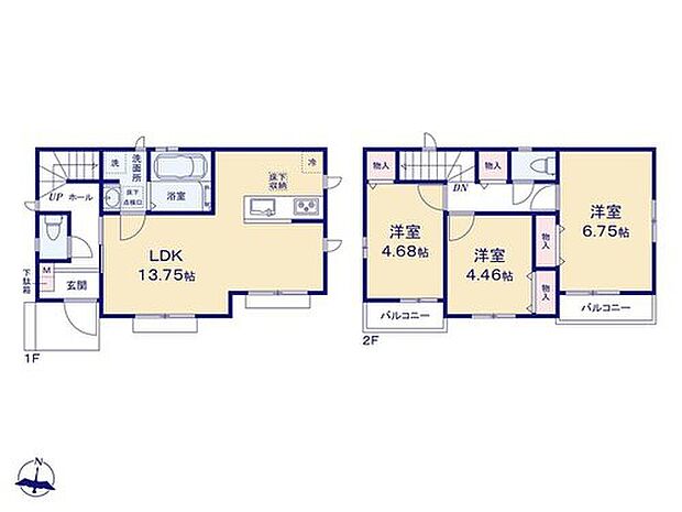 【3LDK】全居室南向きの明るいお住まい☆
3面採光のLDKは、通風も良好です◎
各居室に収納完備の他、2階廊下にも収納スペース付き！掃除用具や、日用品をしまう場所としても便利です♪