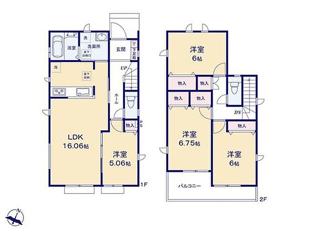 【4LDK】2WAY仕様の1階洋室は、客間にもオススメです☆収納スペースもあるので、来客用のお布団もしまっておけますね♪
2階居室は全て6帖以上でひろびろ♪ご家族それぞれゆったりとお寛ぎ頂けます◎