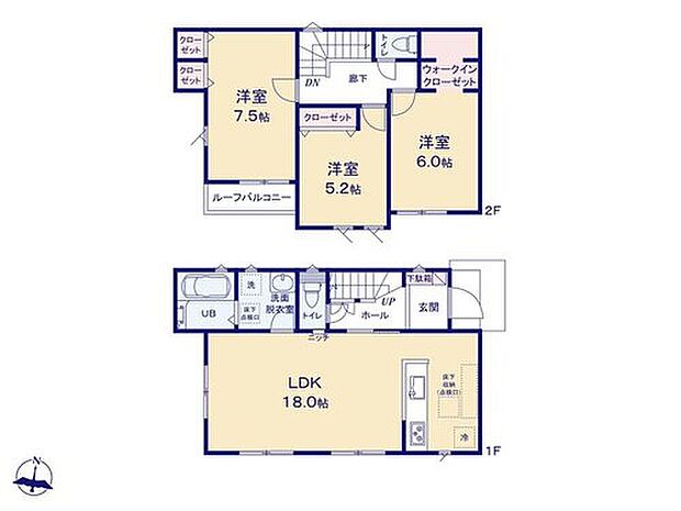 【4LDK】ひろびろ18帖のLDK♪
水回り集中設計で家事効率もアップします◎
ウォークインクローゼットは、家族の冬物のお洋服をまとめて収納するのにも便利です!