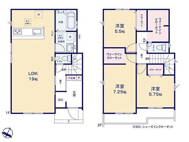 【3LDK】◇広々19帖のLDK！対面キッチンからはLDK全体を見渡せます♪
◇家事効率の良い水回り集中プラン♪
◇2つのWICをはじめ、随所に豊富な収納スペースを確保。居住空間に一層の開放感をもたらします♪