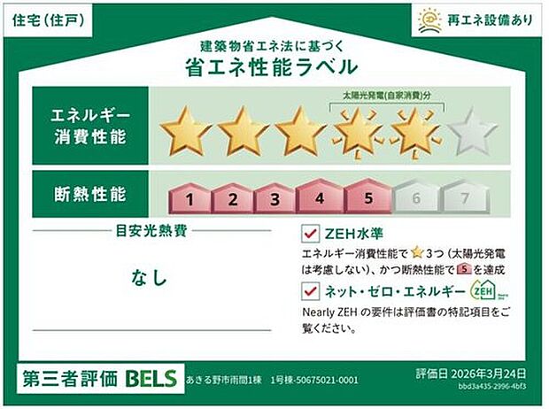 【【省エネ性能ラベル】】こちらの物件はZEH水準を満たした、省エネ性能に優れた物件です。光熱費を抑えて暮らすことができるだけでなく、「熱の入りにくさ・逃げにくさ」という観点でも影響を受けにくい建物のため、長く快適にお過ごしいただけます♪