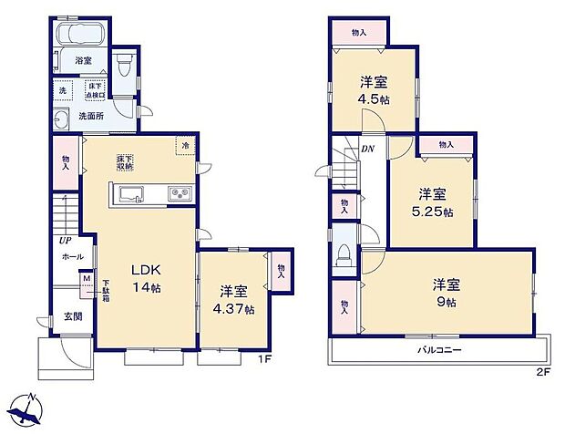 【4LDK】LDKと続き間の洋室のと間仕切りが大きく開く仕様のため、間仕切りを空ければ広さ19.75帖のゆとりの空間へ♪ライフスタイルに合わせてリビングの延長として利用することが出来ます♪
