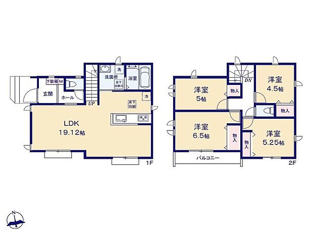【4LDK】家族の帰宅がわかり、自然と顔を会わせるリビングイン階段を採用♪2階に居室をまとめて暮らしにメリハリが生まれます☆