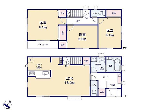 【3LDK】全室東南向き☆
【18.2帖】ゆとりのLDKには嬉しい収納付き！
お掃除用具をしまっておくのも良さそうですね☆
全居室【6帖】超えのゆったり室内で毎日快適にお過ごしいただけます♪