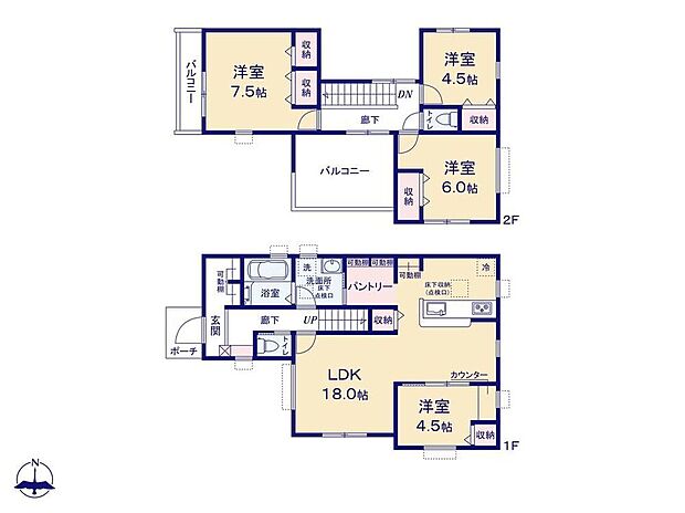 【4LDK】SIC・パントリーの他、リビング収納も揃い、散らかりがちな場所もスッキリ◎1階の居室は個室にも、リビングの続き間としてもお使い頂けます♪個室感のある居室で、ご家族のプライベート空間も確保しました♪♪