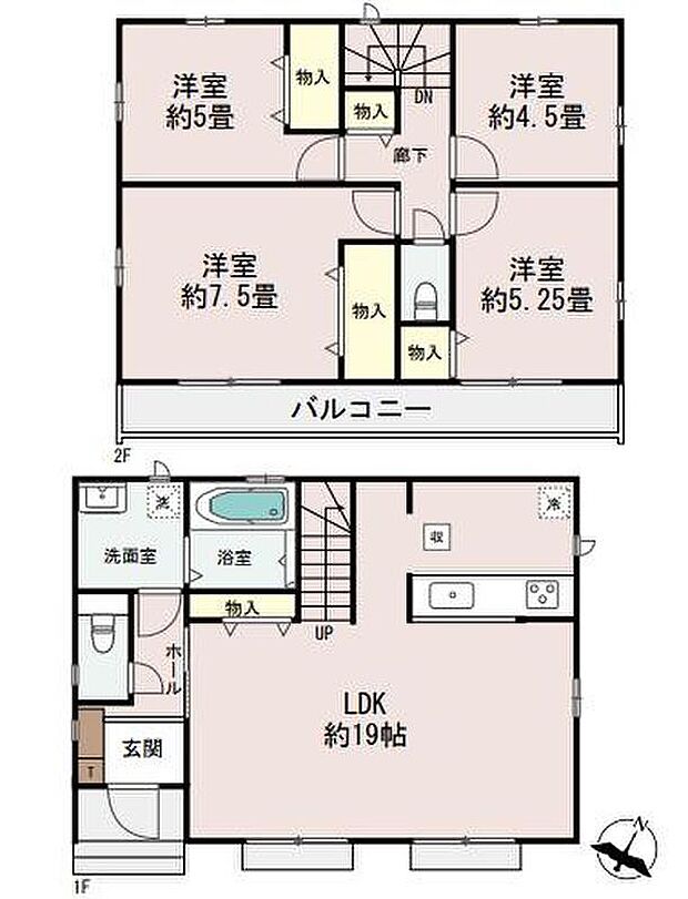 【4LDK】ひろびろ19帖のLDK☆あると嬉しいリビング収納付きです♪
リビングイン階段&対面式キッチンの間取りで家族の会話も弾みそうですね◎
バルコニーには、洗濯物もたっぷり干すことが出来ます☆