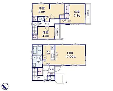 ☆対面式キッチンからは、リビングにいるご家族の様子が一目で分かります☆家事を手助けする食洗機付システムキッチン採用☆洋室を2階に集約し、プライバシーにも配慮した間取りプラン 