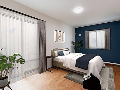 カラーのアクセントクロスを採用しています。壁紙が全て同色であるときよりもメリハリが生まれ、部屋全体を広く見せる効果も期待できます。白一色の単調になりがちなお部屋もおしゃれ感が格段にアップし、インテリアコーディネートの一環としても楽しめます。色や柄を加えることでお部屋ごとに印象が変わり、普段の生活に変化を与えてくれる、お洒落な工夫。リラクゼーションを高めるグリーンや、落ち着いた印象を与え空間に馴染みやすいグレー系など、視覚的効果は多彩。どんなカーテンを合わせるのかも楽しくなりますね。 