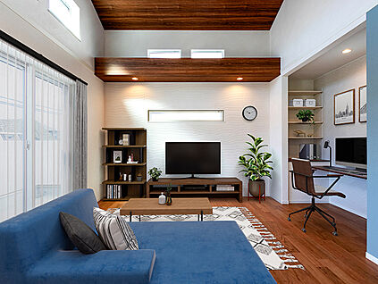 TAKIHOUSE　リビング　１号棟　現地＋家具ＣＧ