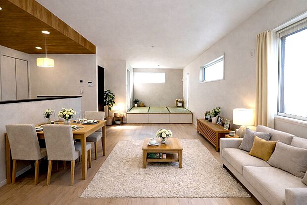 リビング（モデルハウス）暮らしの中心となるリビングは、落ち着きと開放感を兼ね備えた心地よい居住空間です。