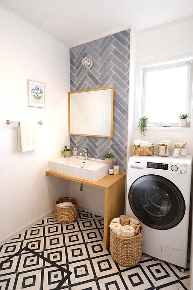 洗面(モデルハウス)動線を意識した洗面スペースで、朝の身支度もスムーズ。家族みんなが快適に使えます。