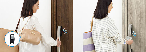 【スマートキー】毎日使う玄関ドアをもっと便利に快適に。
カギ穴を見せない高い防犯性と便利な機能を両立した新世代ドアキーシステム「スマートコントロールキー」を搭載したこれからの
“新しい玄関ドア=スマートドア”が、毎日の快適・安心を支えます。