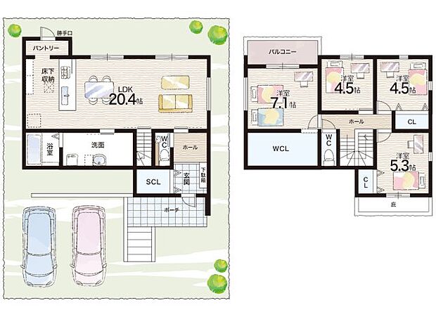 【4LDK】○つつじが丘小学校・・・徒歩11分 ○藍中学校・・・徒歩8分