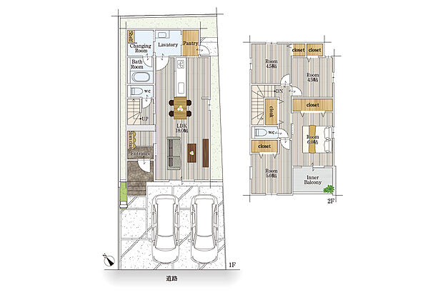 【4LDK】建物面積にはインナーバルコニー4.68m2を含む。