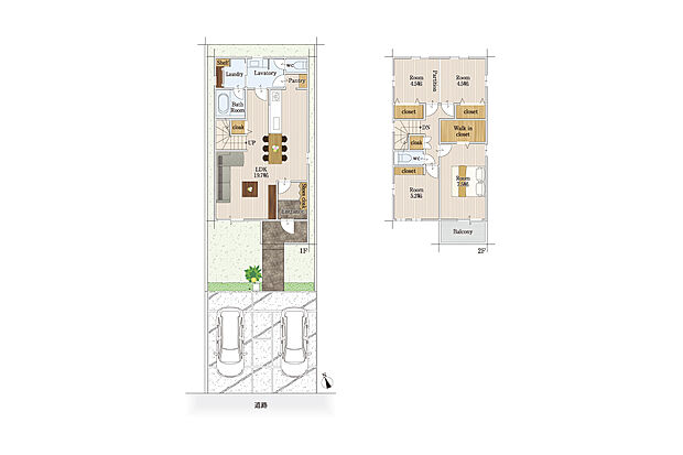 【3LDK】建物面積にはポーチ部分3.72m2を含む。