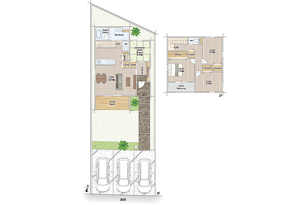 【4LDK】建物面積にはインナーバルコニー4.96ｍ2を含む。