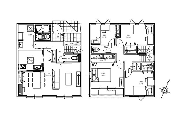 【4LDK】建物面積にはインナーバルコニー3.32m2を含む。