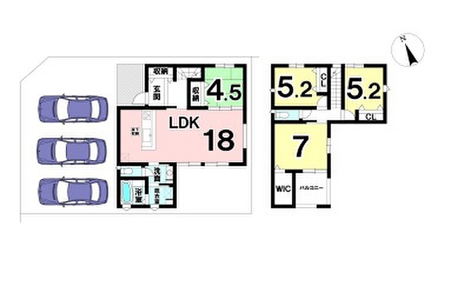 【間取図】駐車3台可能です。