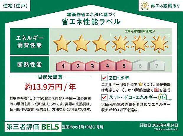 【省エネ性能ラベル取得済み】販売住戸が複数の場合、本ラベルは特定の住戸の性能を示すものであり全ての住戸の性能を示すものではありません。