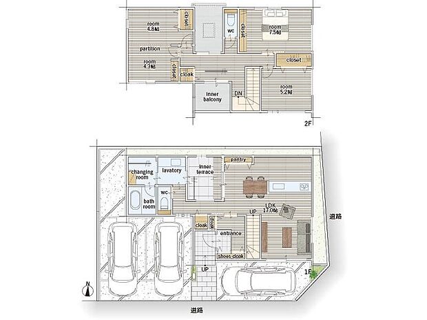 【3LDK】建物面積にはインナーバルコニー4.14m2を含む。