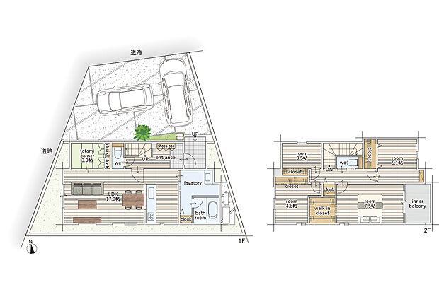 【4LDK】※敷地面積にはセットバック部分5.53m2を含みます。
※建物面積にはインナーバルコニー3.72m2を含みます。