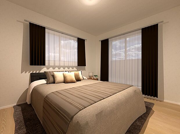 2号地内観イメージパース:洋室
全居室収納付き。2階に4部屋設計しました。