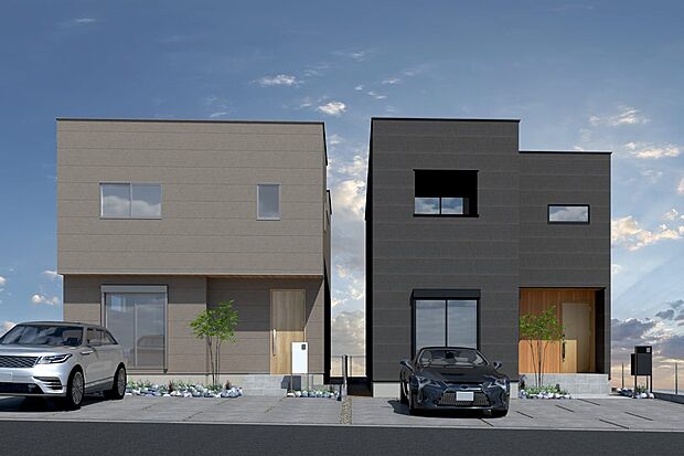 外観連棟イメージパース(右側1号地、左側2号地)