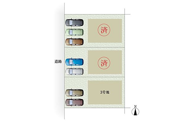 【区画図】全3棟 並列駐車2台可能