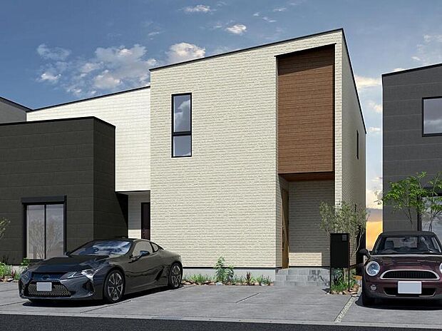 【3号地外観イメージパース】
小上がりのタタミコーナーを設けた広々としたリビングの3号地。キッチンからも見渡せ、キッズスペースやお勉強スペースとしても活用できます。クローゼット付き!