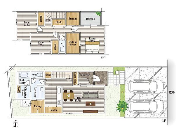 (2号地:SIC+リビング階段+キッチン回遊動線+洗面脱衣別+納戸+WIC)、価格3650万円、3LDK+S、土地面積135.26m2、建物面積109.32m2