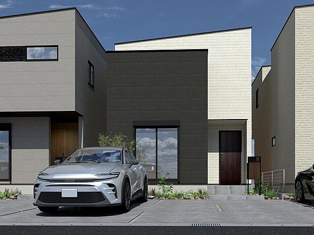 【4号地外観イメージパース】
リビングからも洗面室からもアクセスできる広々したファミリークローゼットを設けた住まい。お洗濯後は、干して、収納することも可能なので家事時間の短縮に貢献してくれる間取りです