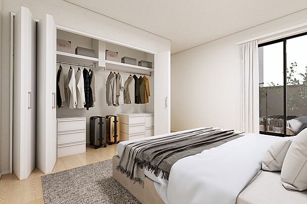 【CGパース/2号地内観(イメージ)】南から明るい光が差し込む居心地の良い空間。2階すべての居室に収納が付いています。