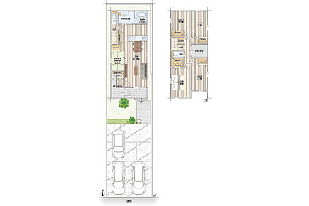 建物面積にはポーチの一部約1.2m2を含む。
リビングの横には3帖のタタミコーナーがあるため、小さなお子様の遊び場として利用したり、くつろぎスペースに最適です。 