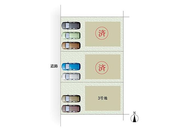 【全体区画図】全3棟　並列駐車2～3台可能